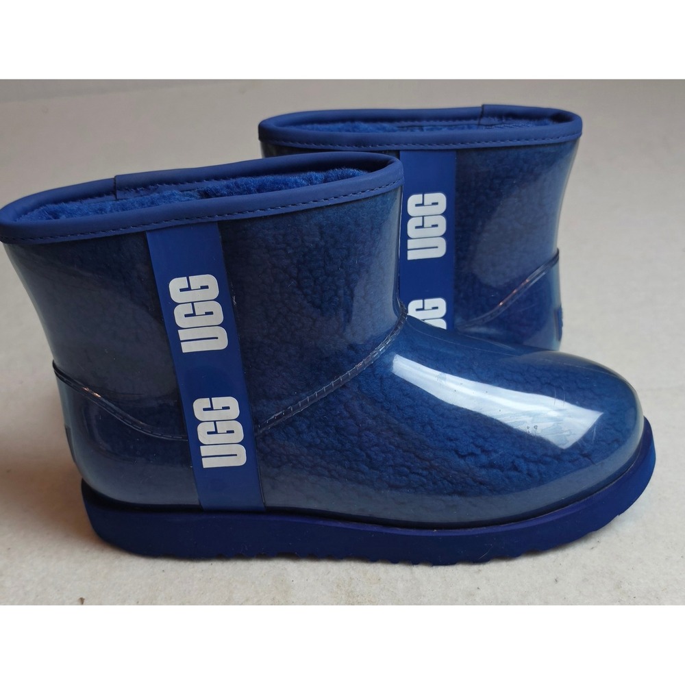 UGG Classic Clear Mini Waterproof Boots Royal Blue Logo Size 6W